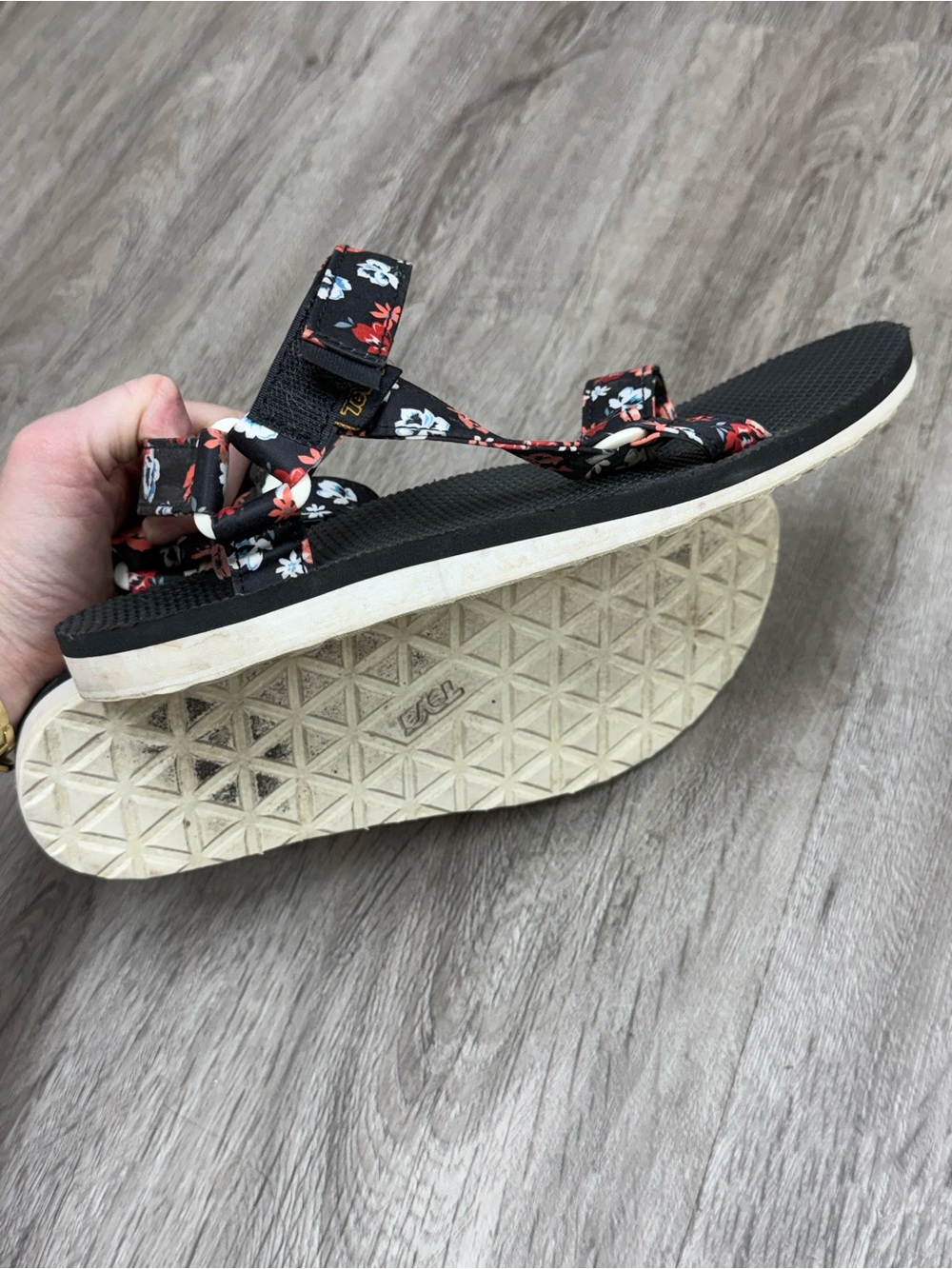 Floral Strappy Women’s Tevas Sport Sandals - Black/Red - Picture 3 of 6